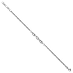Sterling Silver Rhodium-plated Puffed Mariner Center with Side CZs 7 inch with 1 inch Extender Bracelet QG6921-7