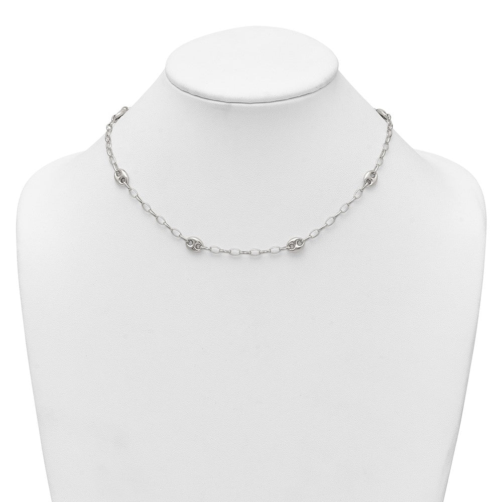 Sterling Silver Puffed Anchor/Mariner Link and Chain 7-Station 17 inch with 1.5 inch Extension Necklace QG6922-17