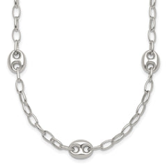 Sterling Silver Puffed Anchor/Mariner Link and Chain 7-Station 17 inch with 1.5 inch Extension Necklace QG6922-17