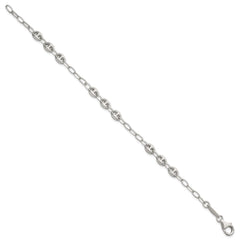 Sterling Silver Puffed Anchor/Mariner Link and Chain 8 inch Bracelet QG6922-8