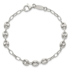 Sterling Silver Puffed Anchor/Mariner Link and Chain 8 inch Bracelet QG6922-8