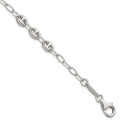 Sterling Silver Puffed Anchor/Mariner Link and Chain 8 inch Bracelet QG6922-8