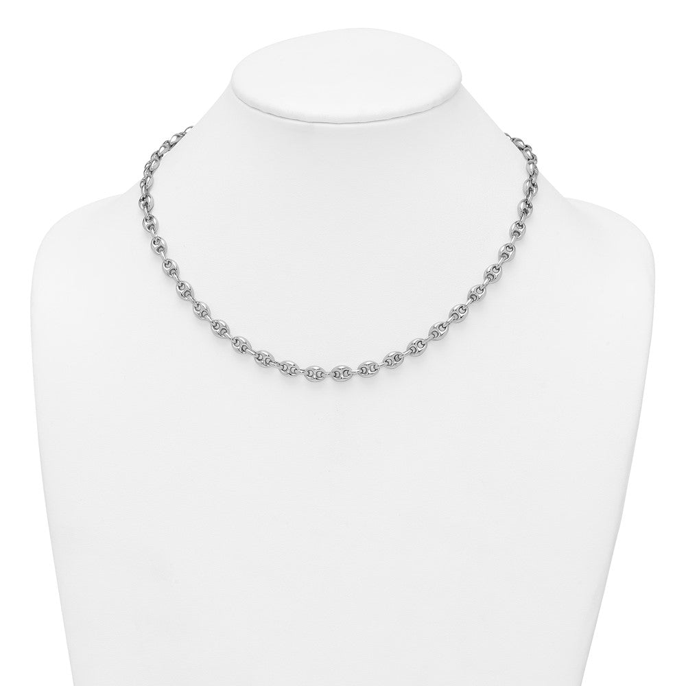 Sterling Silver Rhodium-plated Puffed Anchor/Mariner Link 18 inch Necklace QG6923-18