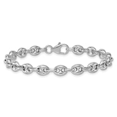 Sterling Silver Rhodium-plated Puffed Anchor/Mariner Link 7.5 inch Bracelet QG6923-7.5