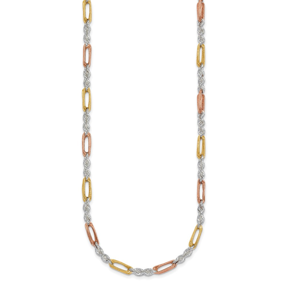 Sterling Silver Rose-tone and Gold-tone Polished 4.0mm Figaro Rope 18 Inch Necklace QG6924-18
