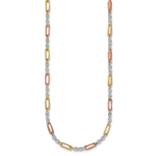 Sterling Silver Rose-tone and Gold-tone Polished 4.0mm Figaro Rope 18 Inch Necklace QG6924-18