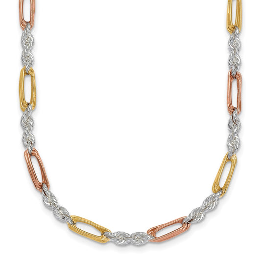 Sterling Silver Rose-tone and Gold-tone Polished 4.0mm Figaro Rope 18 Inch Necklace QG6924-18