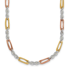 Sterling Silver Rose-tone and Gold-tone Polished 4.0mm Figaro Rope 18 Inch Necklace QG6924-18