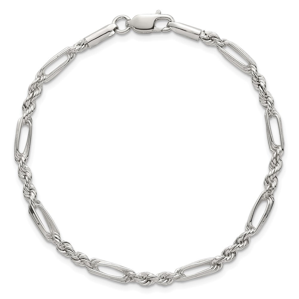 Sterling Silver Polished 4.0mm Figaro Rope 7.5 Inch Bracelet QG6925-7.5