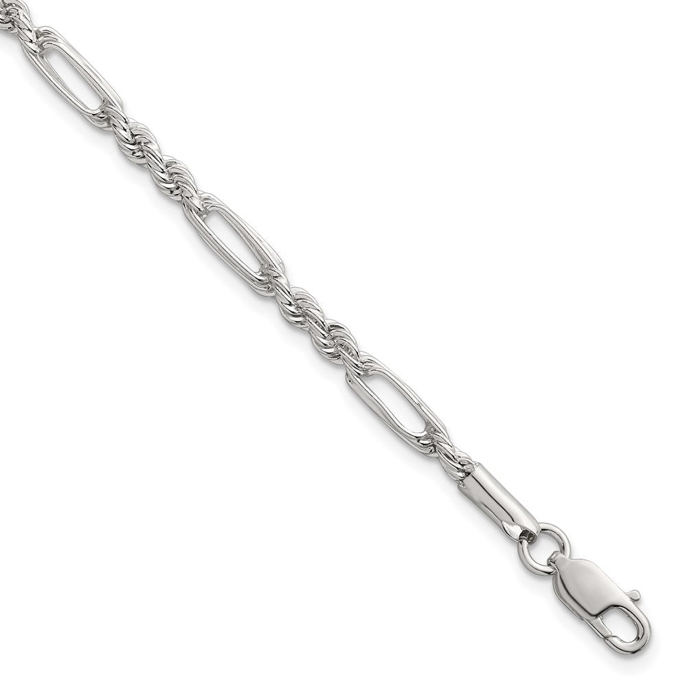 Sterling Silver Polished 4.0mm Figaro Rope 7.5 Inch Bracelet QG6925-7.5