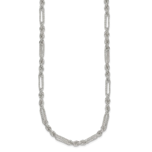 Sterling Silver Polished Textured 4.5mm Figaro Rope 18 inch Necklace QG6926-18