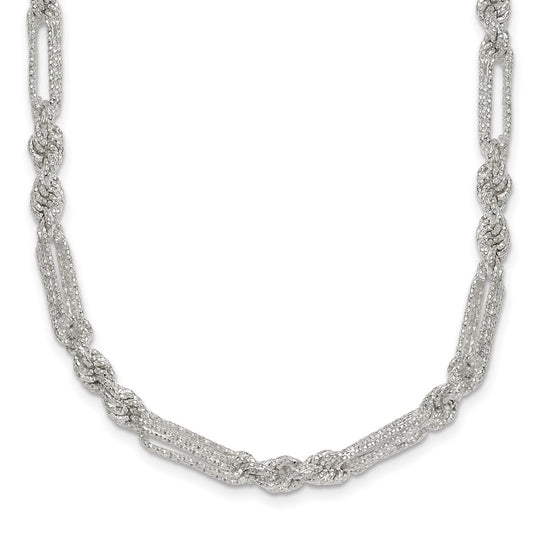 Sterling Silver Polished Textured 4.5mm Figaro Rope 18 inch Necklace QG6926-18
