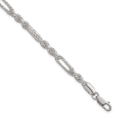 Sterling Silver Polished Textured 4.5mm Figaro Rope 7.5 inch Bracelet QG6926-7.5