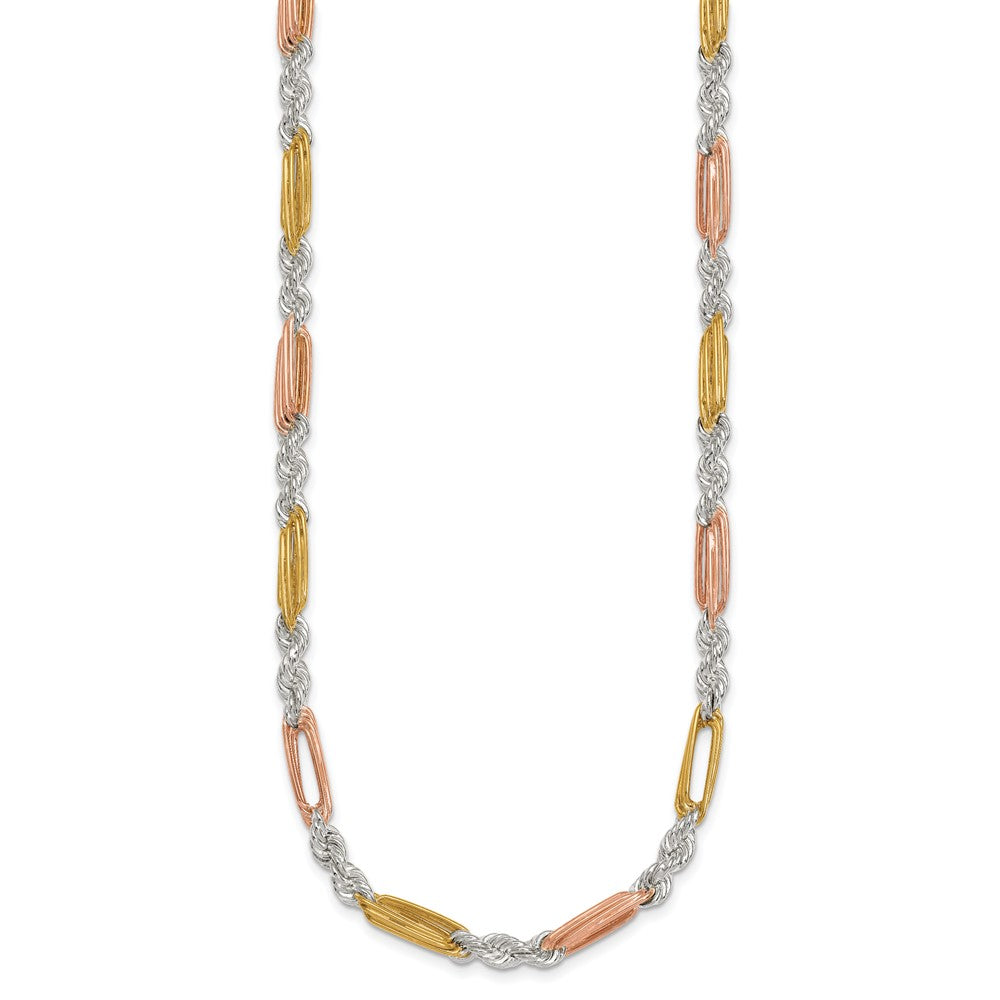 Sterling Silver Rose-tone and Gold-tone Polished 4.5mm Figaro Rope 18 Inch Necklace QG6927-18