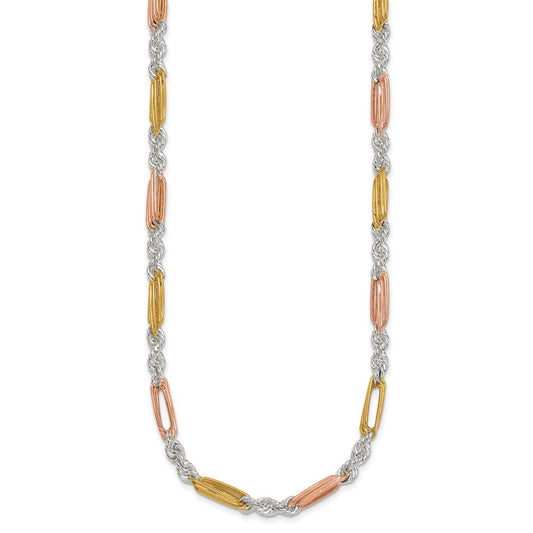 Sterling Silver Rose-tone and Gold-tone Polished 4.5mm Figaro Rope 18 Inch Necklace QG6927-18