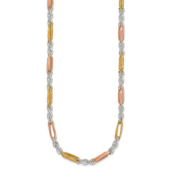 Sterling Silver Rose-tone and Gold-tone Polished 4.5mm Figaro Rope 18 Inch Necklace QG6927-18