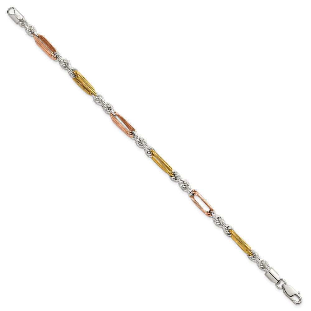Sterling Silver Rose-tone and Gold-tone Polished 4.5mm Figaro Rope 7.5 Inch Bracelet QG6927-7.5