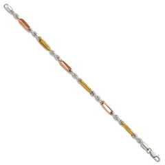 Sterling Silver Rose-tone and Gold-tone Polished 4.5mm Figaro Rope 7.5 Inch Bracelet QG6927-7.5