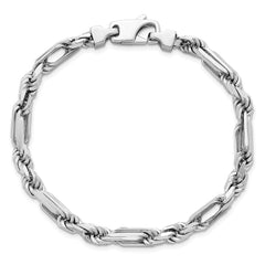 Sterling Silver Rhodium-plated Polished 5.5mm Figaro Rope Chain 8 inch Bracelet QG6929-8