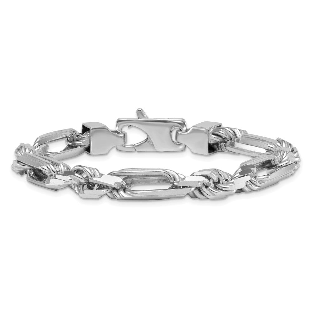Sterling Silver Rhodium-plated Polished 8.00mm Figaro Rope Chain 8 inch Bracelet QG6930-8