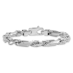 Sterling Silver Rhodium-plated Polished 7.00mm Figaro Rope Chain 8 inch Bracelet QG6931-8