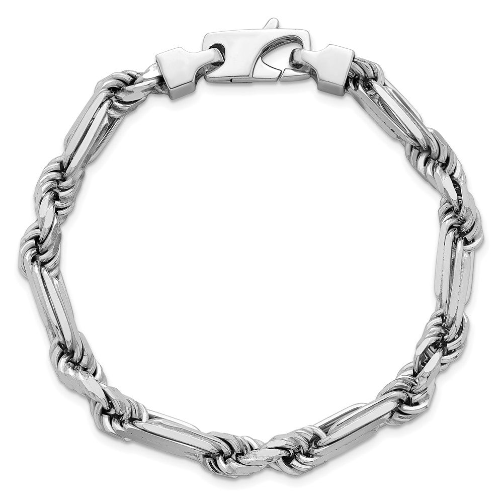 Sterling Silver Rhodium-plated Polished 7.00mm Figaro Rope Chain 8 inch Bracelet QG6931-8