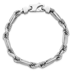 Sterling Silver Rhodium-plated Polished 7.00mm Figaro Rope Chain 8 inch Bracelet QG6931-8