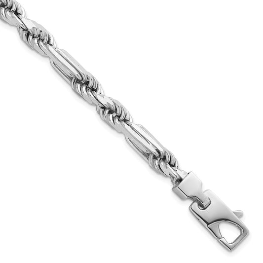 Sterling Silver Rhodium-plated Polished 7.00mm Figaro Rope Chain 8 inch Bracelet QG6931-8