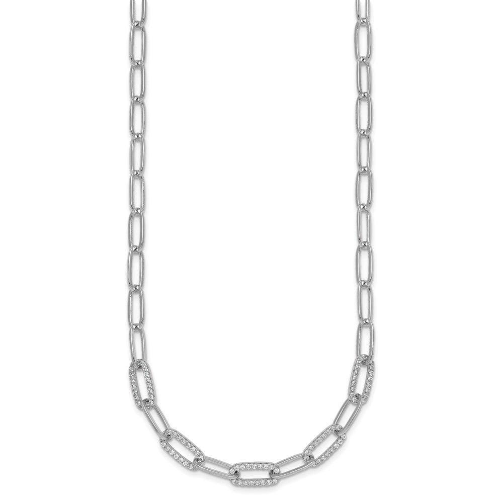 Sterling Silver Rhodium-plated Polished Fancy CZ Paperclip Chain 18 Inch Necklace QG6933-18
