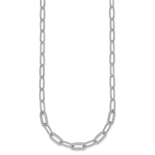 Sterling Silver Rhodium-plated Polished Fancy CZ Paperclip Chain 18 Inch Necklace QG6933-18