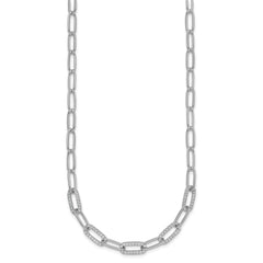 Sterling Silver Rhodium-plated Polished Fancy CZ Paperclip Chain 18 Inch Necklace QG6933-18