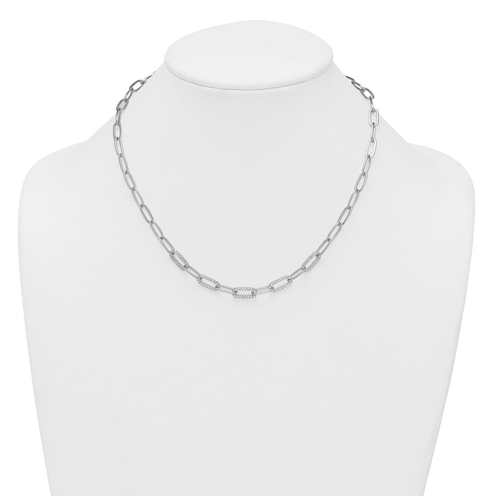 Sterling Silver Rhodium-plated Polished Fancy CZ Paperclip Chain 18 Inch Necklace QG6933-18