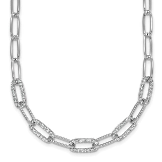 Sterling Silver Rhodium-plated Polished Fancy CZ Paperclip Chain 18 Inch Necklace QG6933-18