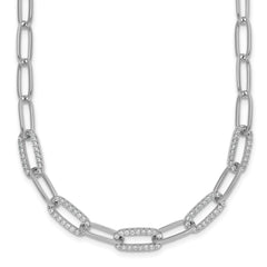 Sterling Silver Rhodium-plated Polished Fancy CZ Paperclip Chain 18 Inch Necklace QG6933-18