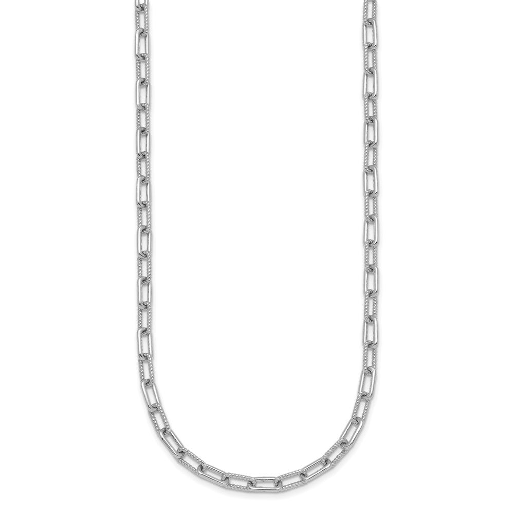 Sterling Silver Rhodium-plated Polished and Twisted Paperclip Link 16 Inch with 2 Inch Extension Necklace QG6934-16