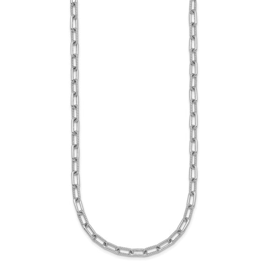 Sterling Silver Rhodium-plated Polished and Twisted Paperclip Link 16 Inch with 2 Inch Extension Necklace QG6934-16