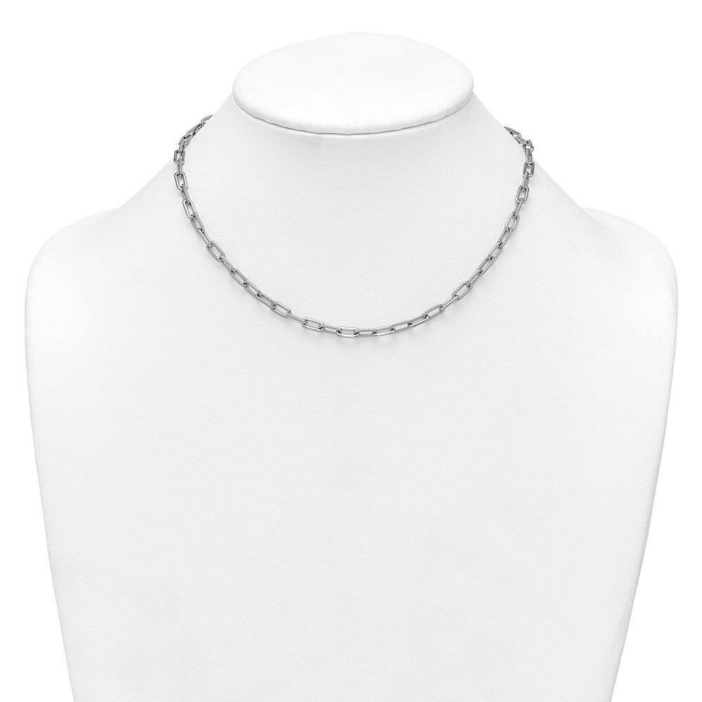Sterling Silver Rhodium-plated Polished and Twisted Paperclip Link 16 Inch with 2 Inch Extension Necklace QG6934-16