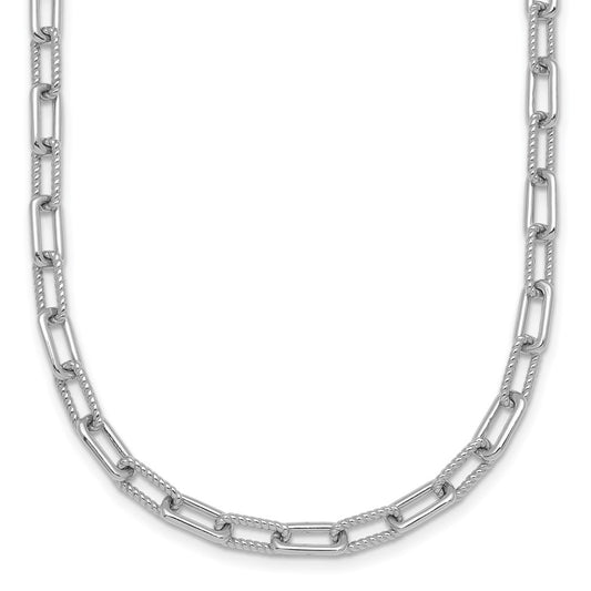 Sterling Silver Rhodium-plated Polished and Twisted Paperclip Link 16 Inch with 2 Inch Extension Necklace QG6934-16