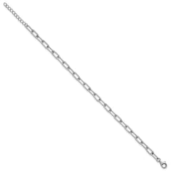 Sterling Silver Rhodium-plated Polished and Twisted Paperclip Link 7 Inch with 1 Inch Extension Bracelet QG6934-7