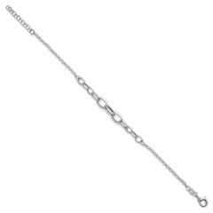 Sterling Silver Polished Fancy Graduated Cable Link 7 Inch with 1 Inch Extension Bracelet QG6935-7