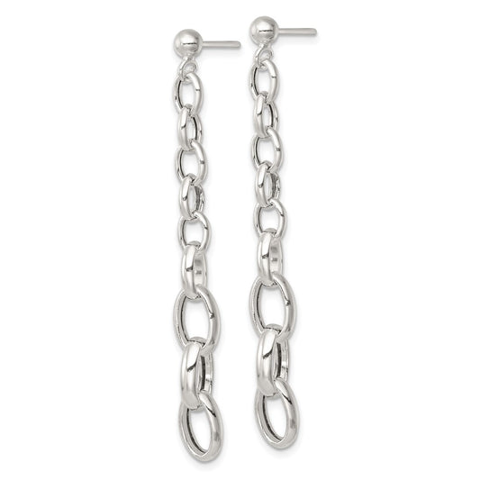QG6935E Sterling Silver Polished Graduated Cable Link Post Dangle Earrings