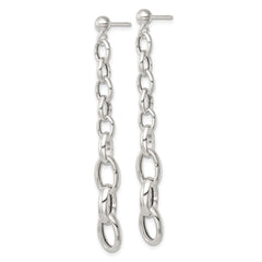 QG6935E Sterling Silver Polished Graduated Cable Link Post Dangle Earrings