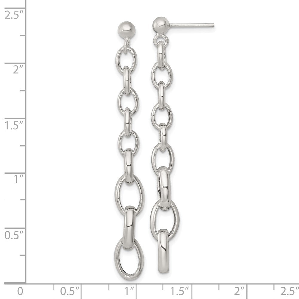 QG6935E Sterling Silver Polished Graduated Cable Link Post Dangle Earrings