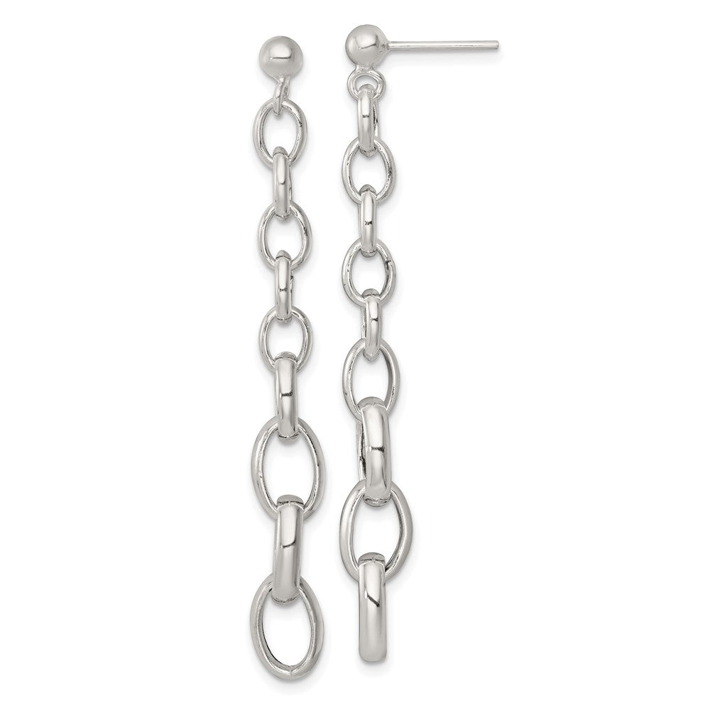 QG6935E Sterling Silver Polished Graduated Cable Link Post Dangle Earrings