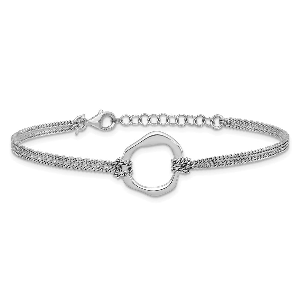 Sterling Silver Rhodium-plated Polished 7 inch with 1 inch extender Abstract 2-Strand Bracelet QG6937-7