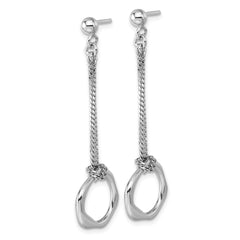 QG6937E Sterling Silver Rhodium-plated Polished Abstract Chain Dangle Post Earrings