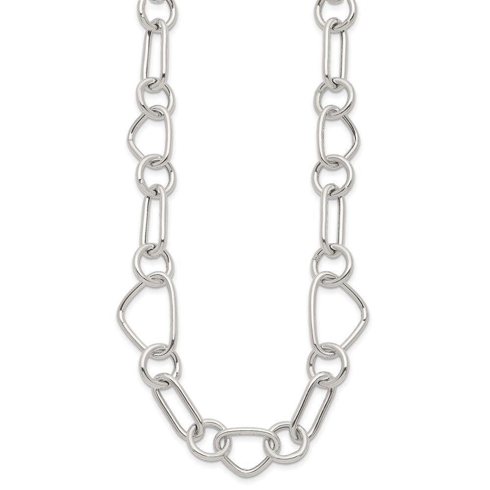 Sterling Silver Polished Triangle Round and Oval Link 17.5 inch Necklace QG6938-17.5