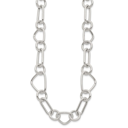 Sterling Silver Polished Triangle Round and Oval Link 17.5 inch Necklace QG6938-17.5
