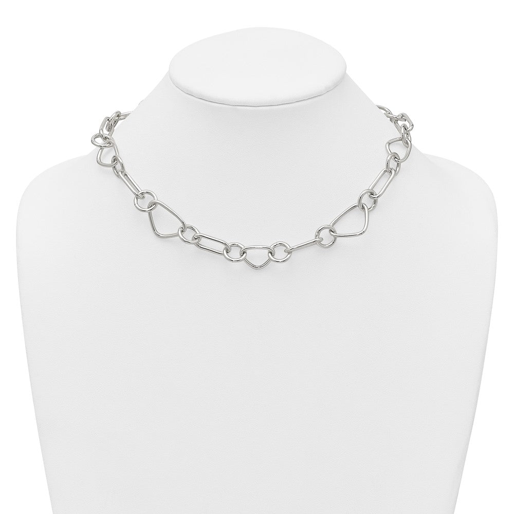 Sterling Silver Polished Triangle Round and Oval Link 17.5 inch Necklace QG6938-17.5