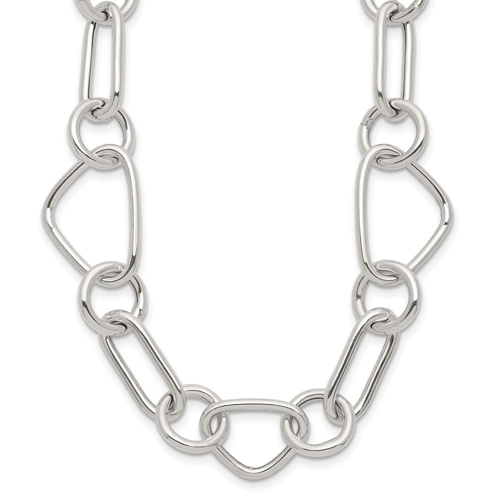 Sterling Silver Polished Triangle Round and Oval Link 17.5 inch Necklace QG6938-17.5